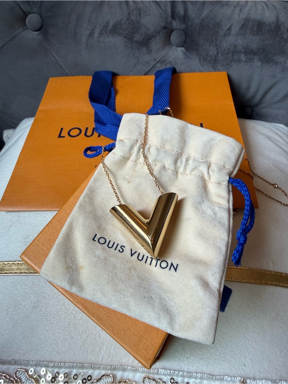 Louis Vuitton Large Essential V Gold Tone Necklace